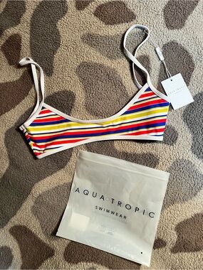 Aqua Tropic Striped Scoop Bikini Top in Multi-Color